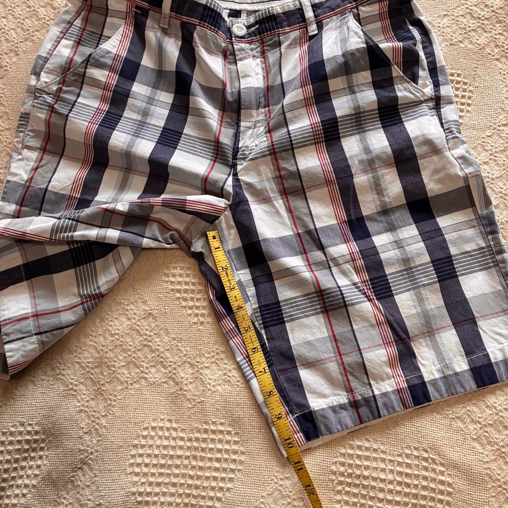 Roundtree & Yorke Shorts Men's 35w Blue and White Plaid 100% Cotton Straight Fit - Picture 6 of 13
